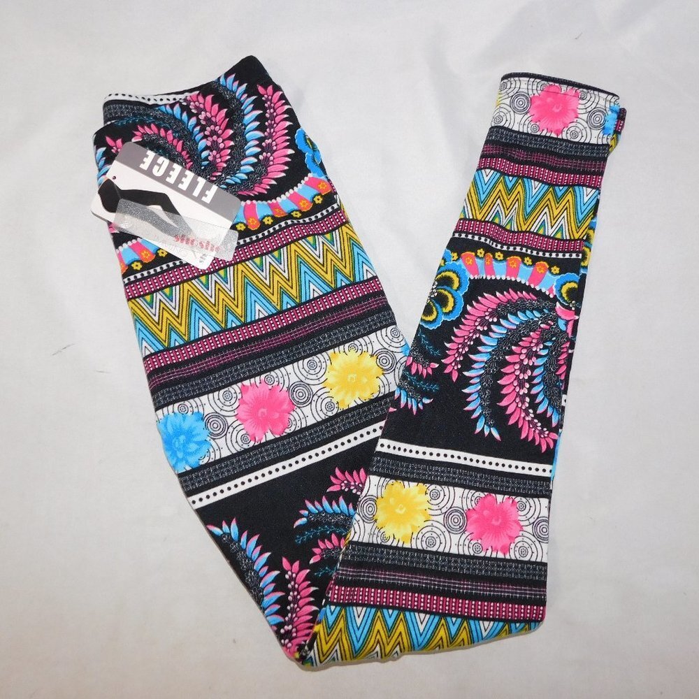 Shosho Winter Fleece Lined Leggings Vibrant Bright Multicolour Womens S/M NEW